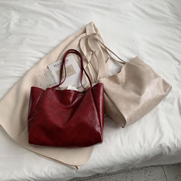 

evening bags women's bag female vintage solid color shoulder women casual soft pu leather shopping large capacity tote handbags