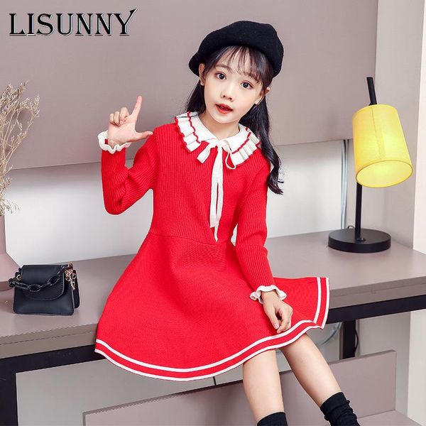 

pullover 2021 spring autumn girls sweater dress kids baby children clothing knitted skirt jumper preppy style, Blue