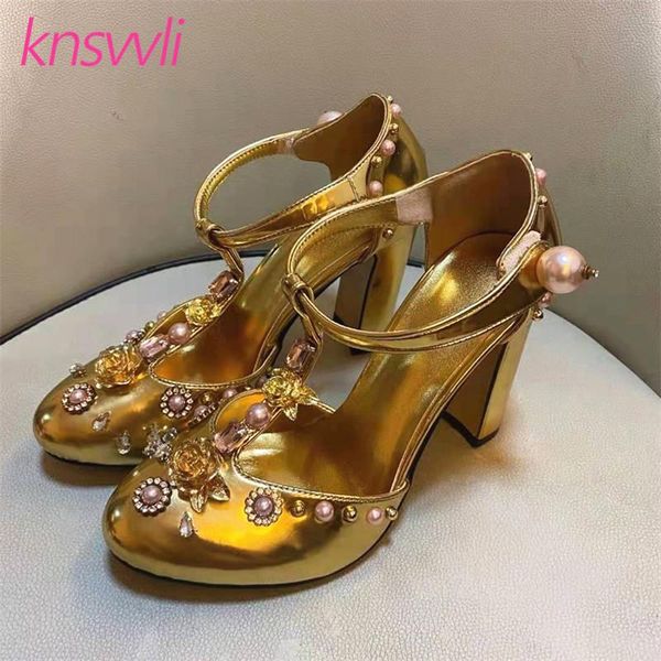 

dress shoes rhinestone flower high heels women pumps luxury chunky pearl crystal party bride design zapatillas mujer, Black