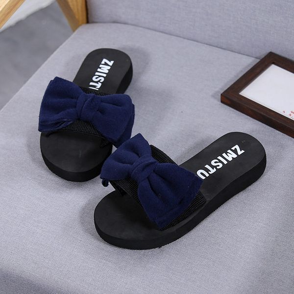

women slipper summer bowknot non-slip 2021 flannelette flower lady flip-flops fashion beach shoes, Black