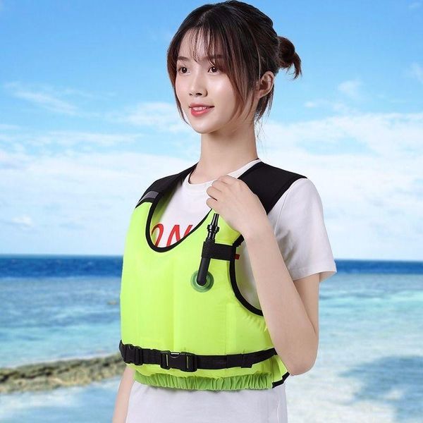 

life vest & buoy bathing suit jacket water sleeveless swimwear women swimming inflatable buoyancy floating swimsuit with adjust belt