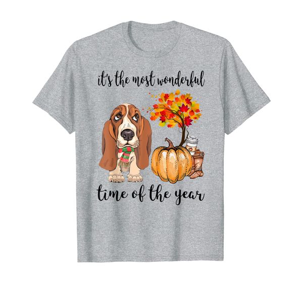 

basset hound dog autumn fall most wonderful time maple gift t-shirt, White;black