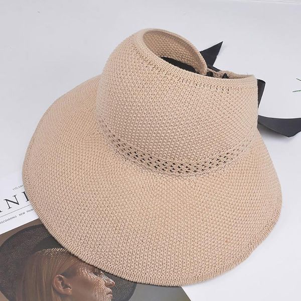 

wide brim hats women summer hat beach sunscreen cycling adjustable cap straw knitted empty bowknot big, Blue;gray