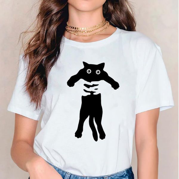 

women t-shirts t shirt funny cute cat trend cartoon cat cute kawaii 90s ladies print lady womens graphic female tee t-shirt, White
