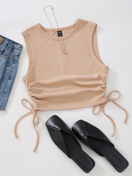 

drawstring side crop tank s2ni#, White