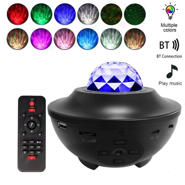 

2021 new led star light galaxy starry night lamp ocean wave projector with loud-talking blueteeth remote control to the kid 08qt