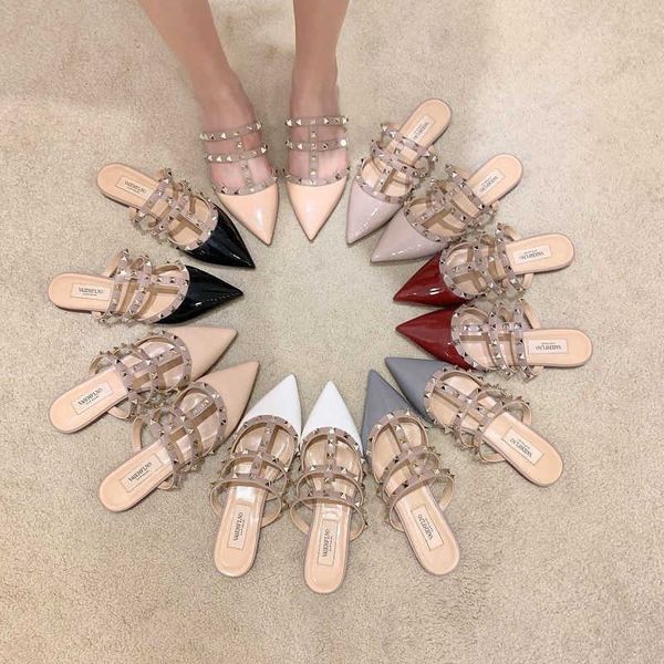 

rivet half slippers 2021 new v family slippers for women zlh, Black