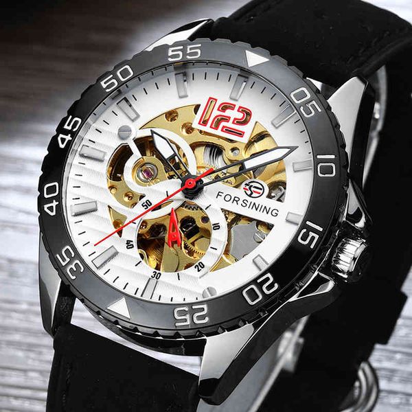 

men's men automatic mechanical watch luxury fashion leather strap sport watches mens relogio masculino, Slivery;brown
