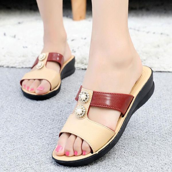 

summer sandals for women wedge heel slippers for women medium heel slipper wear diamond slipper large size, Black