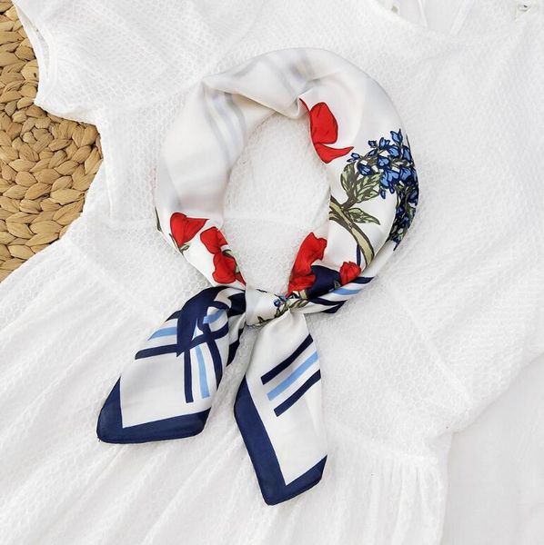 

scarves 70*70cm simple flowers matching women fashion versatile small square scarf girls soft smooth decorative bag shawls 2021, Blue;gray