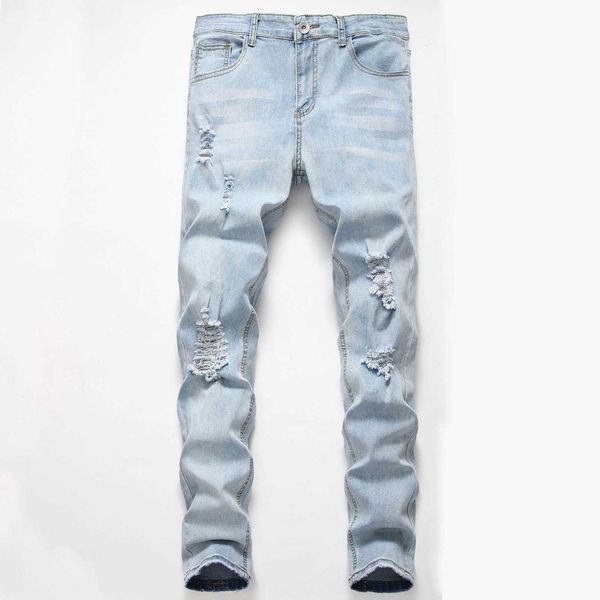 

men's jeans stretch large jeans holed men's trousers leggings, Blue