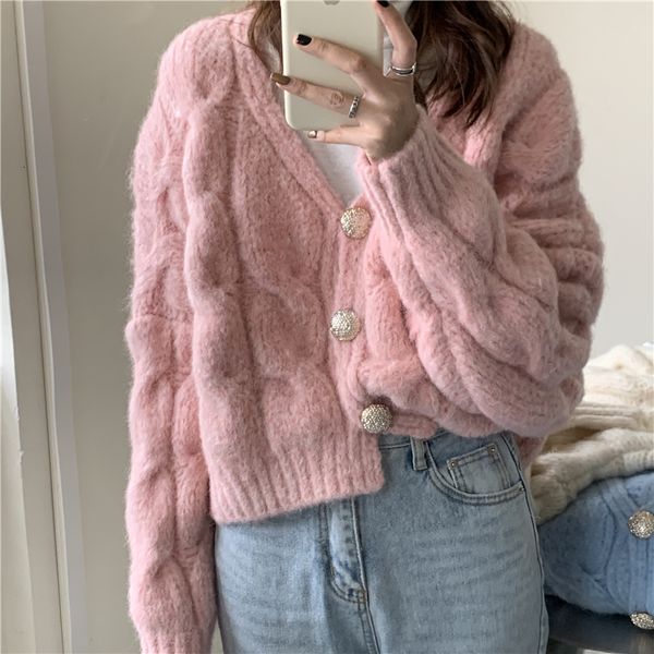 

chic all match streetwear warm cardigans brief vintage girls casual fashion loose sweaters s8pl, White;black