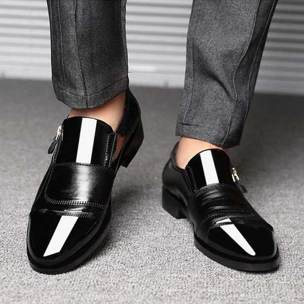 

dress shoes men leather formal wedding zipper slip on oxfords business, Black
