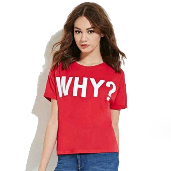 

2020 letter print red slim round neck short sve t-shirt female, White