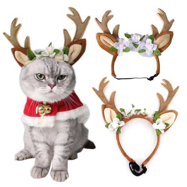 

cat costumes christmas pet headband deer horn hat dog puppy cosplay party product accessories -40