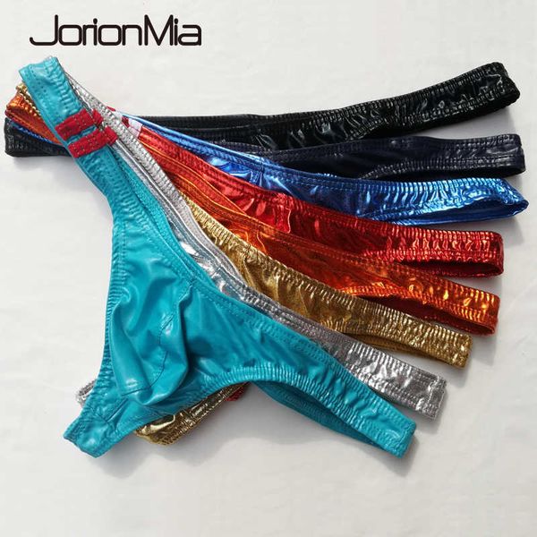 5 pcs Homens Underwear Couro Casaco Homens Briefs Bikini G-String Thong Sexy Underwear Homens Pênis Erótico Mens Tangas String Homme E-035 210924