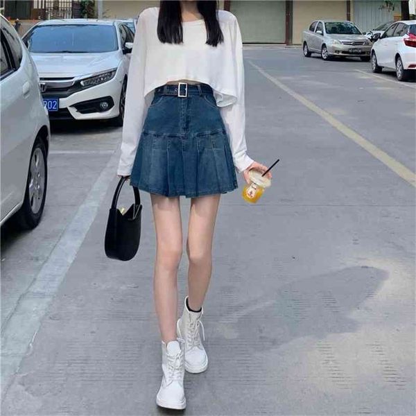

fashion high waist slimming versatile lotus leaf denim skirt 210724, Black