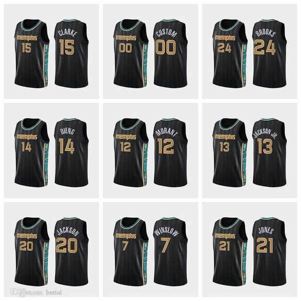 

custom 12 ja morant new york knicks jerseys jackson jr. clarke brooks new dieng jones winslow 2020/21 city basketball jersey bla, Black;red