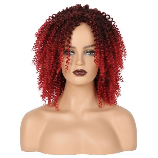 

synthetic wigs for black women ombre heat resistant hair wig short natural brown curly