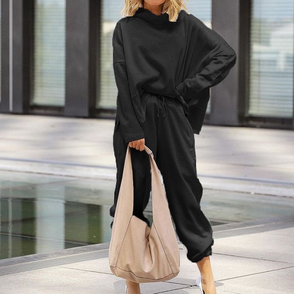 

new casual tracksuit solid color two piece set o neck long sleeve and pants 2021 spring autumn outfits for women i8vm, White;black
