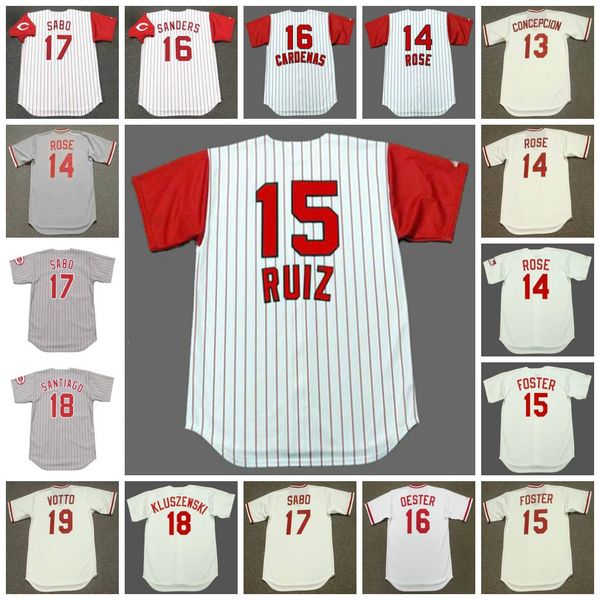 

cincinnati vintage baseball jersey 13 dave concepcion 1975 rose chico ruiz foster cardenas sanders oester sabo santiago kluszewski votto, Blue;black