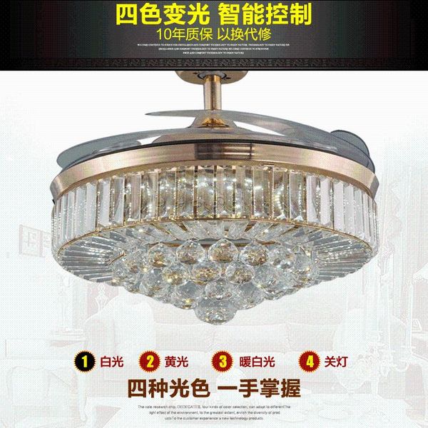 

led ac 110v -220v k9 crystal dimming control ceiling fans lamp invisible blades ceiling fans modern fan light 42inch 108cm