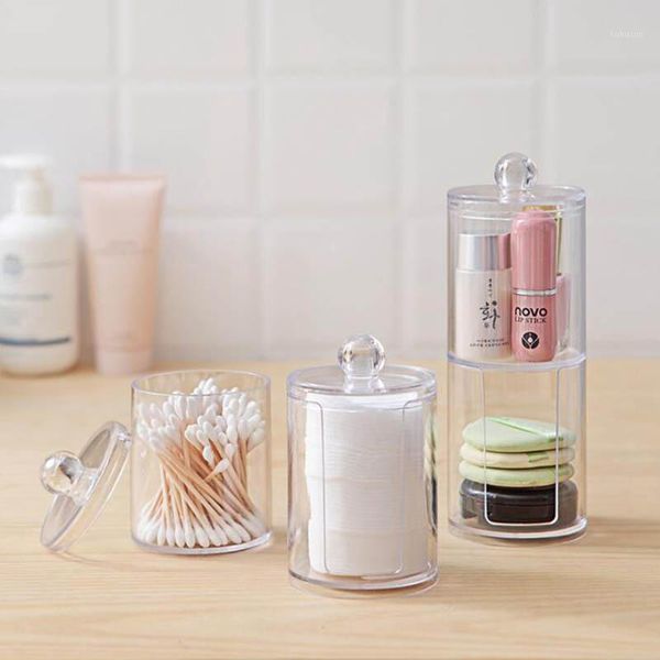 

storage bottles & jars round plastic cotton swab box transparent cosmetic creative double stack home furnishing keep clean