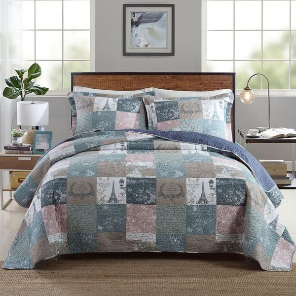 

comforters & sets chausub cotton bedspread quilt set 3pcs american printed quilts bed cover pillowcase king queen size summer coverlet