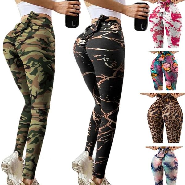

yoga outfit womens printed bow pants gym sport running fitness 652d