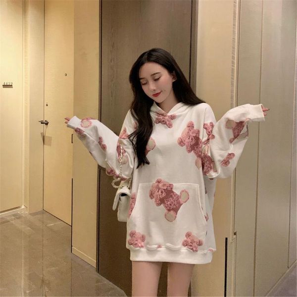 

women's hoodies & sweatshirts cute bear print hoodie streetwear autumn women loose funny punk cartoon oversize amine hooded gothic jap, Black