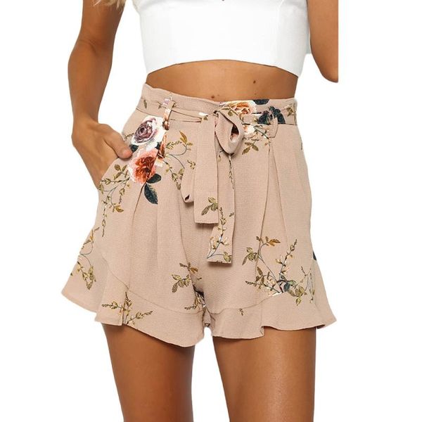 

women's shorts design women casual summer ruffle floral print zipper short mid waisted chiffon delicate, White;black