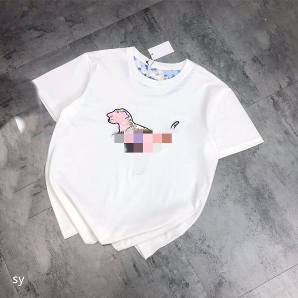 

2021 summer new cartoon embroidery crew neck short sleeve t-shirt women's loose casual base coat couple's style, White