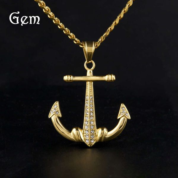 

hip hop diamond anchor pendant hiphop men's stainless steel necklace, Silver