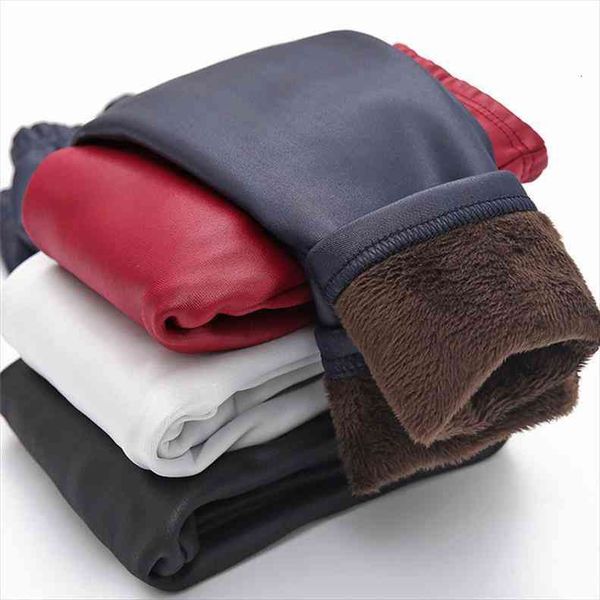

autumn winter kidsclothes baby leather leggings girls plush thickened pants, Blue
