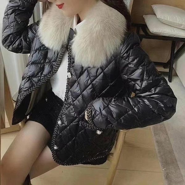 

women's down & parkas fashion women thin warm jacket white duck jackets autumn and winter fur collar coats female outwear, Black