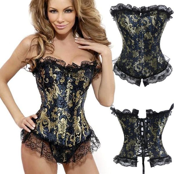 

bustiers & corsets women's gothic satin boned lace up overbust bridal bodysuit steampunk brocade steel waist cincher vest, Black;white
