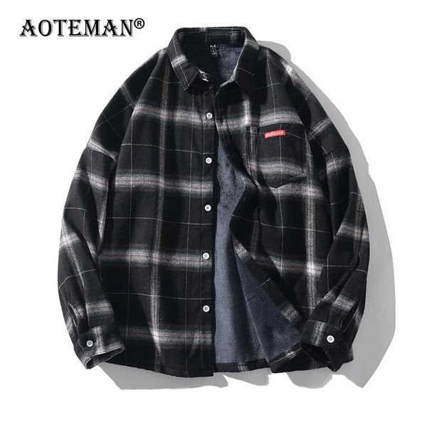 

men's shirts fleece plaid casual long sleeve shirt warm vintage shirts autumn spring male loose fashion for men clothing lm338, White;black