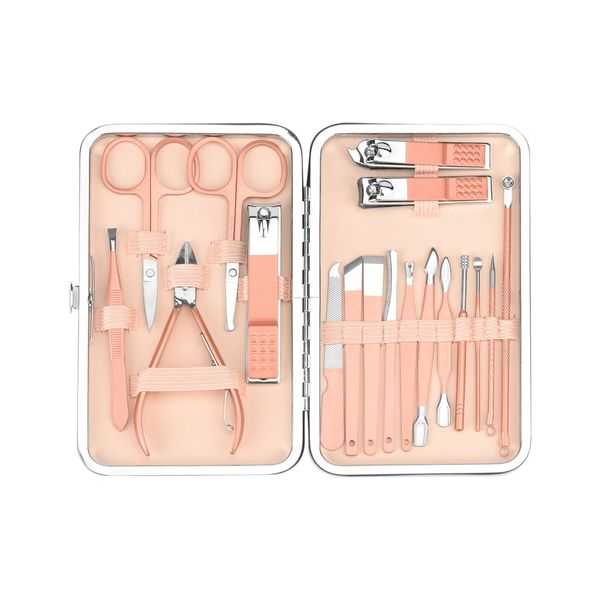 Custodia per kit tagliaunghie 10/18 pezzi con scatola di supporto Set per la cura delle unghie Pedicure Scissor Pinzette Ear pick Utility Set di strumenti per manicure