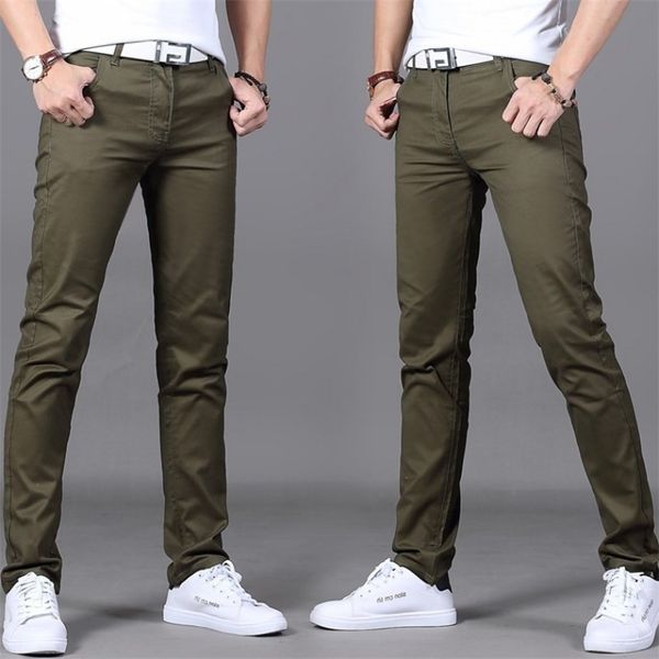 

brand men's spring and summer 98% cotton pants men business slim elastic casual black khaki fit straight pant trousers male 220108