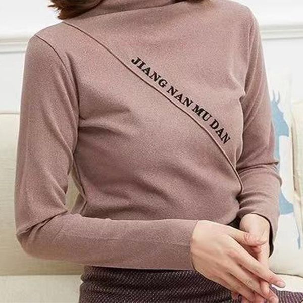 

2021 new winter turtleneck t shirt women fashion casual letter print long sleeve pullover ladies female plus size ziwc, White