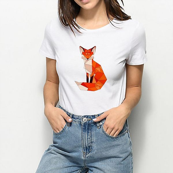 

and women happy lucky print mens t shirt tee womens summer geometric fox ropa mujer contracted harajuku fascinating, White;black