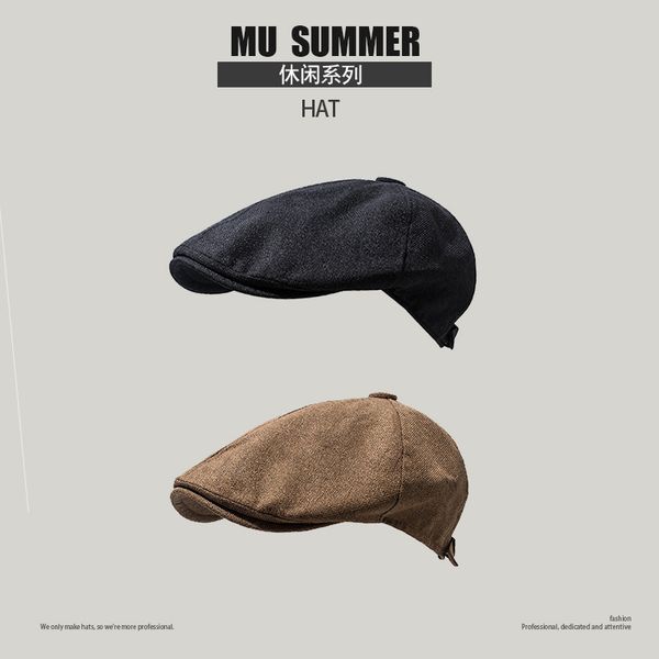 

linen forward hat women's summer thin beret casual versatile cap men's fashion autumn winter, Blue;gray