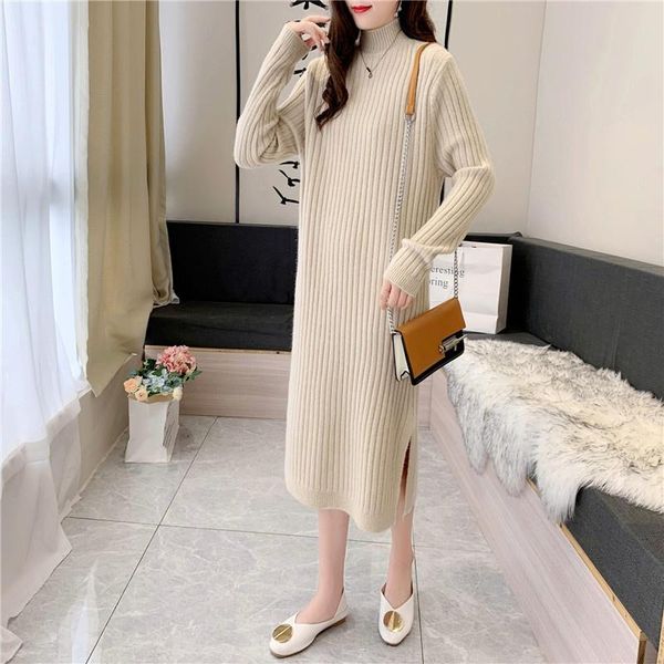 

casual dresses women maxi dress autumn knitted sweater loose long thick party, Black;gray