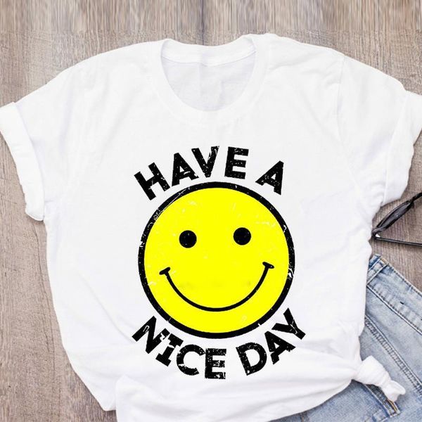 

women graphic smile cartoon cute fashion print short sleeve summer lady t-shirt shirt womens clothing tees female t shirt, White