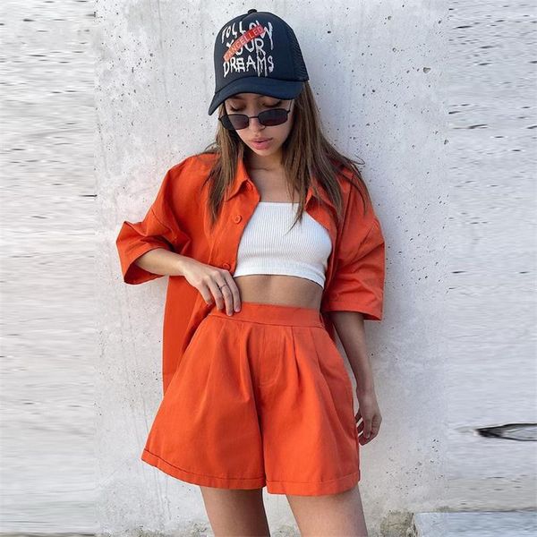 

women's shorts zaraing office lady high waist and shirt female green two piece set women summer suit with outfit vintage cotton, White;black