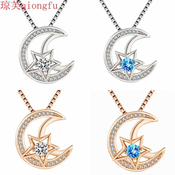 

pendant necklaces rose gold s925 korean creative star moon eternal heart necklace charms for jewelry making women's neck chain, Silver