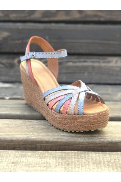 

sandals women's colorful handmade genuine leather straw wedges 4389, Black
