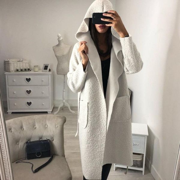 

women's trench coats women coat autumn windbreaker loose mid-long woolen waistband streetwear fashion cardigan outwear overcoat solid, Tan;black