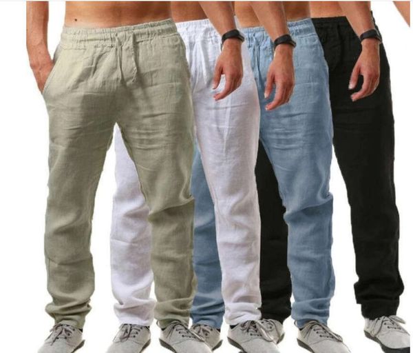

2020 men's hip hop breathable cotton hemp leisure sports pants, Black