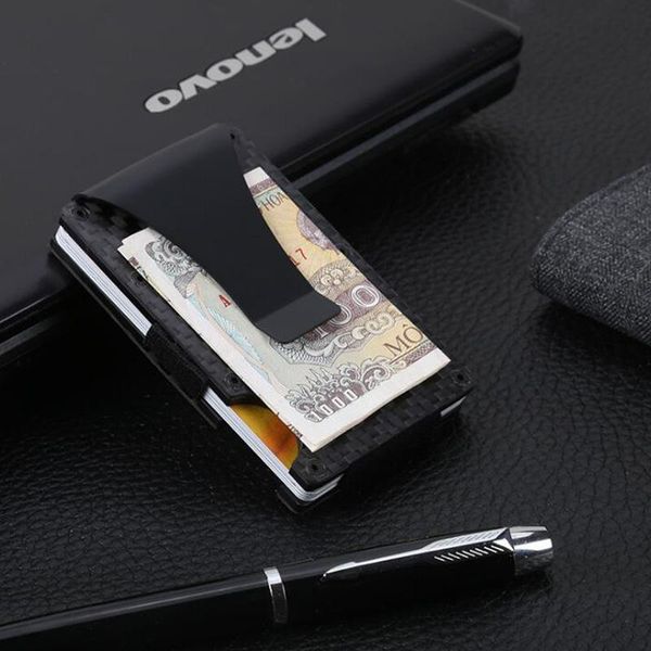 

card holders carbon fiber holder rfid non-scan metal wallet purse male business carteira masculina billetera, Brown;gray